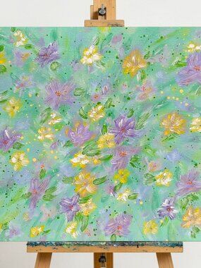 Flowering 7 Floral Wall Art 8" x 10" Acrylic Painting On Stretched Canvas